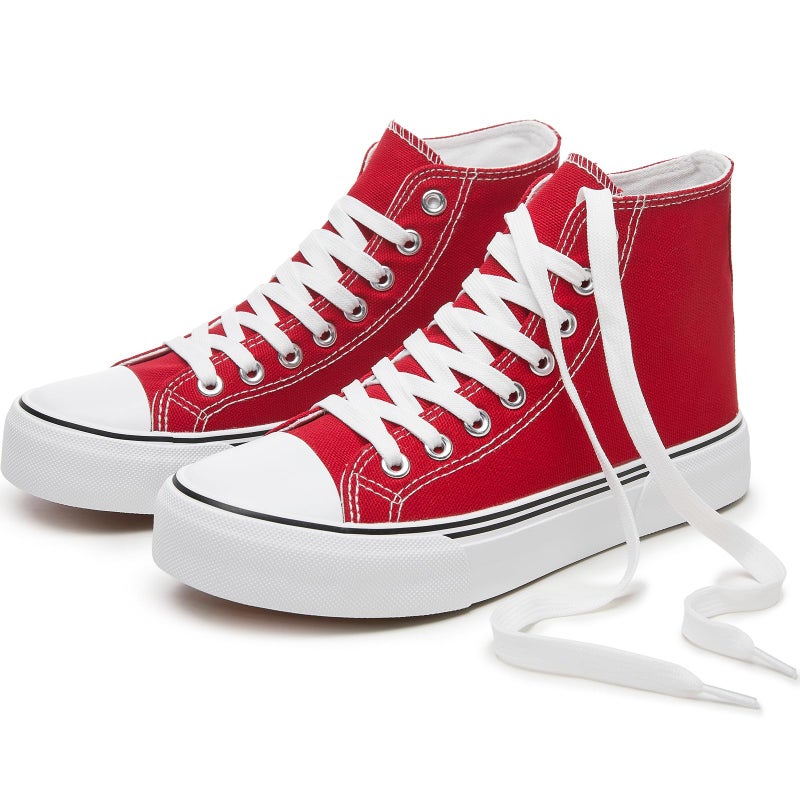 hash bubbie High Top Sneakers for Women Classic High Tops Canvas Shoes Lace up Women's Fashion Sneaker(Red,US9W/US7M) - Image 1